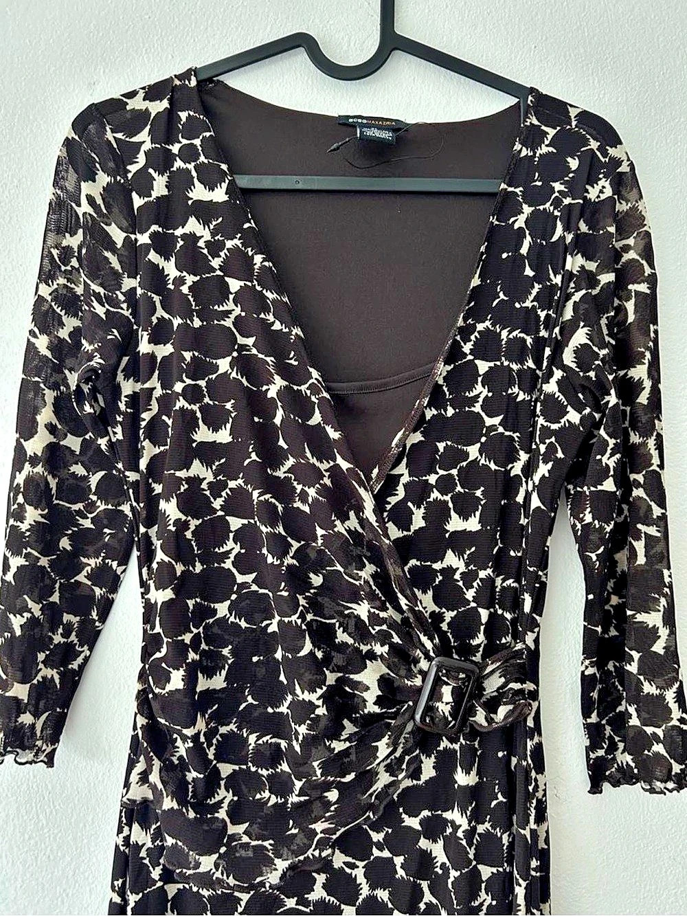 BCBGMAXAZRIA Floral Wrap Midi Dress Black & Cream XS Like New